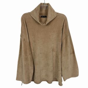 NEW DG2 Diane Gilman Ribbed Cowl Neck Beige Long Sleeve Lounge Top Cozy Large